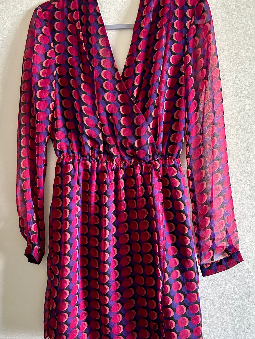Adelyn Rae Pink & Purple Sheer Geometric Wrap Dress